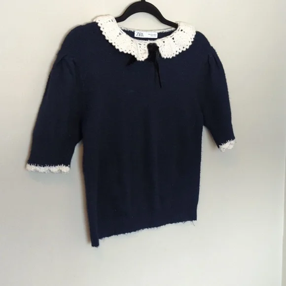 ZARA Royal Blue Knit Bib Collar Women's Sweater M - Picture 2 of 7